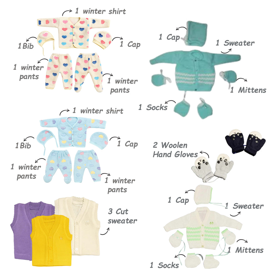 FARETO NEW BORN BABY PREMIUM QUALITY PURELY WINTER ESSENTIALS 130 IN 1 ( 0-6MONTHS)