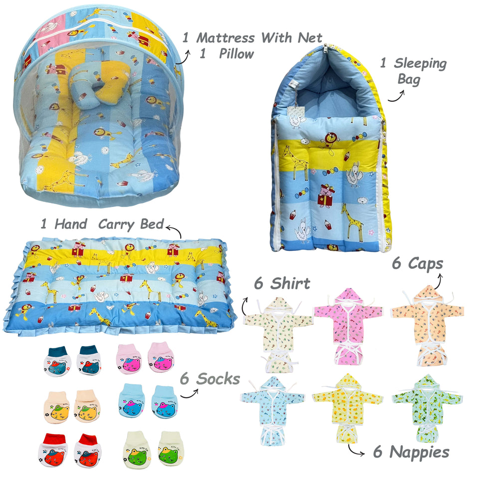 Fareto Baby Winter Essential Combo For New Born | Gift Pack | Baby Products | Maternity Essentials | Bedding Set (131 Items)(0-6 Months)(F684)