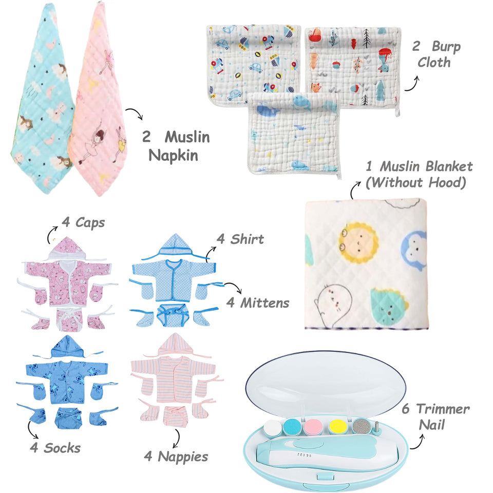 Fareto Baby Semi Winter Essential Combo For New Born | Gift Pack | Baby Products | Maternity Essentials | Bedding Set (131 Items)(0-6 Months)(F590)