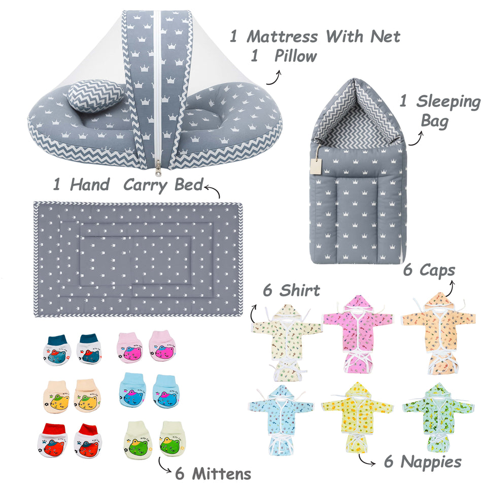 Fareto Baby Semi Winter Essential Combo For New Born | Gift Pack | Baby Products | Maternity Essentials | Bedding Set (131 Items)(0-6 Months)(F590)