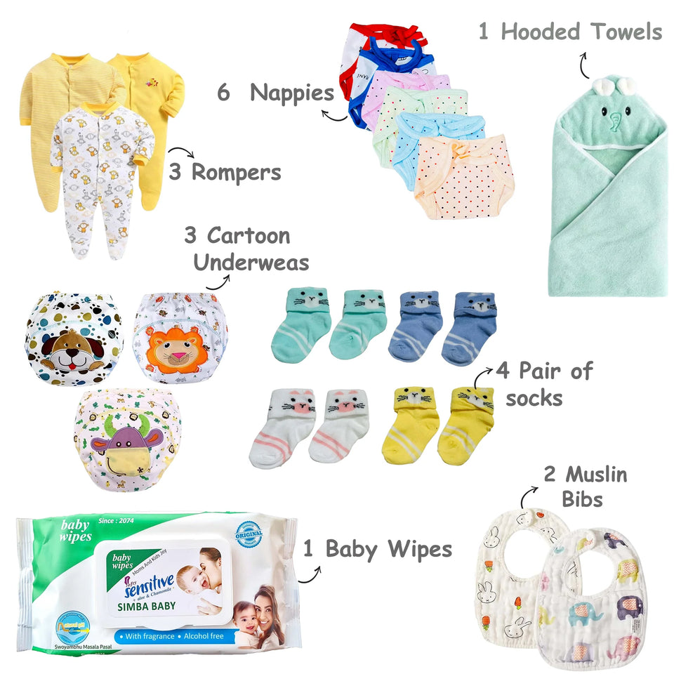 Fareto Baby Winter Essential Combo For New Born | Gift Pack | Baby Products | Maternity Essentials | Bedding Set (131 Items)(0-6 Months)(F684)