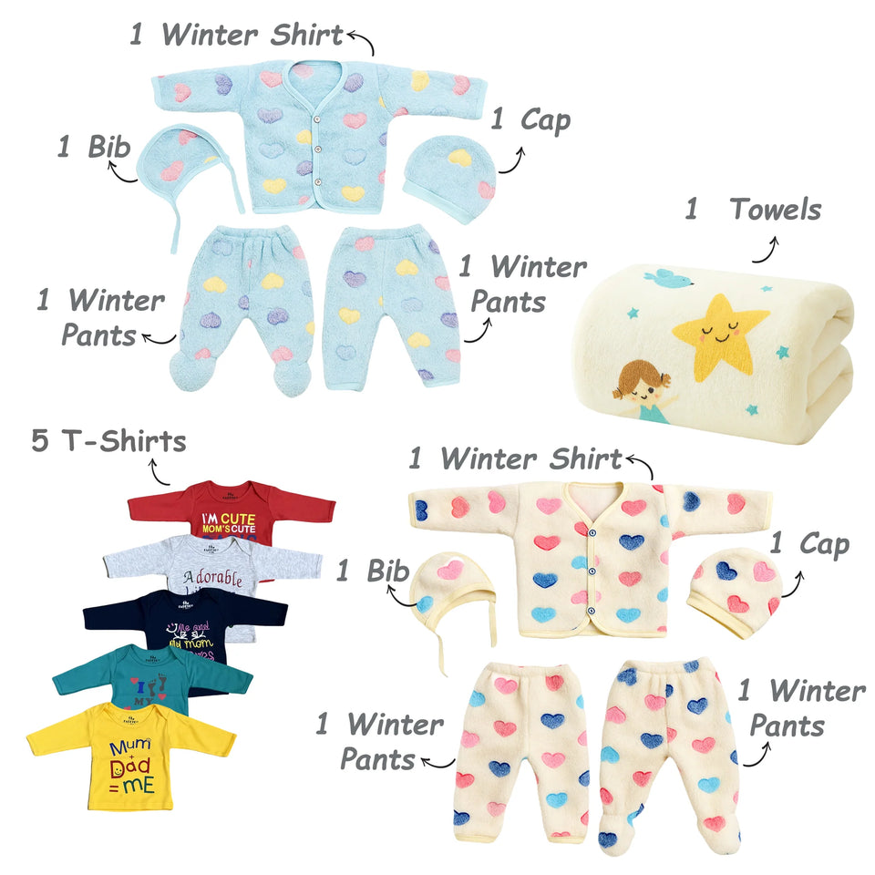 Fareto Baby Winter Essential Combo For New Born | Gift Pack | Baby Products | Maternity Essentials | Bedding Set (131 Items)(0-6 Months)(F684)