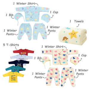 Fareto Baby Semi Winter Essential Combo For New Born | Gift Pack | Baby Products | Maternity Essentials | Bedding Set (131 Items)(0-6 Months)(F590)
