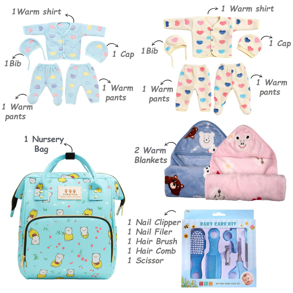 Fareto New Born Baby Twins Monsoon Season Essential Combo | 132 In 1 Items Gift Pack | Baby Bedding Set & Maternity Essentials (0–6 Months) | F754