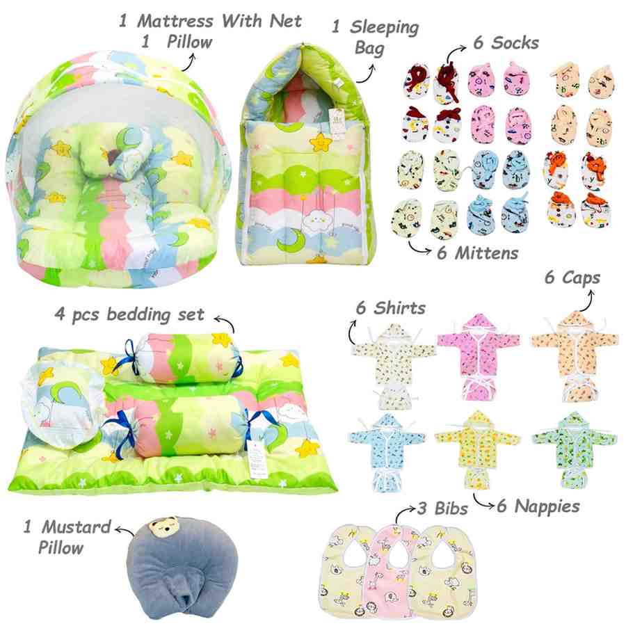 FARETO NEW BORN BABY MONSOON AND SEMI WINTER SEASON HOSPITAL ESSENTIALS 81 IN 1 (0-6 MONTHS)(F574)