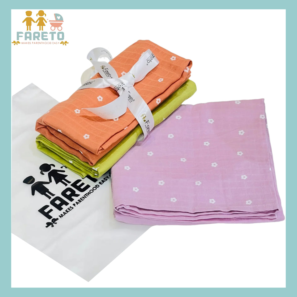 FARETO BABY  100% COTTON MUSLINE SUPER SOFT TOWEL (0-8 YEAR)(SIZE 175CM*75CM)