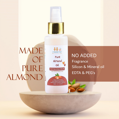 Fareto baby Pure Almond Oil For Baby Skin & Hair | Preservative & Chemical Free | Wood Cold Pressed Almond Oil (120 ML)