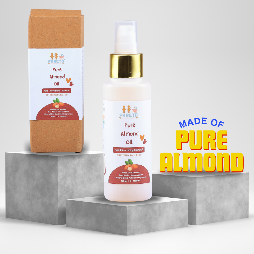 Fareto baby Pure Almond Oil For Baby Skin & Hair | Preservative & Chemical Free | Wood Cold Pressed Almond Oil (120 ML)