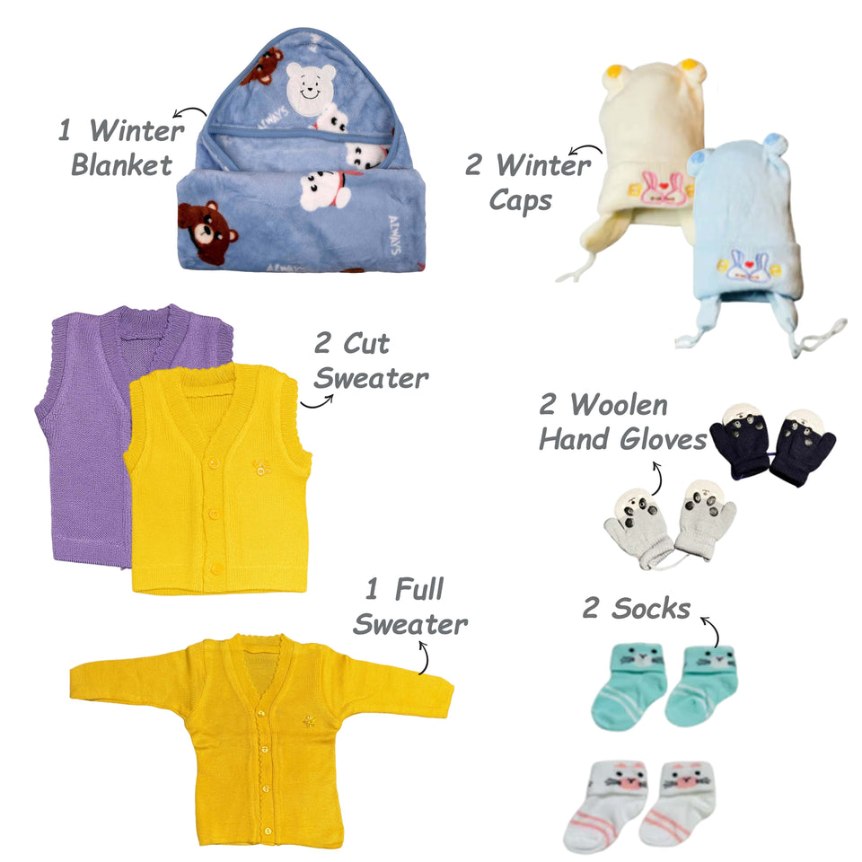 Fareto Newborn Baby Winter Clothing Combo Set – 18 in 1 Woolen & Fleece Essentials Kit for 0–6 Months | Super soft All in 1 winter clothing set | Gift Set for Newborns(F669)