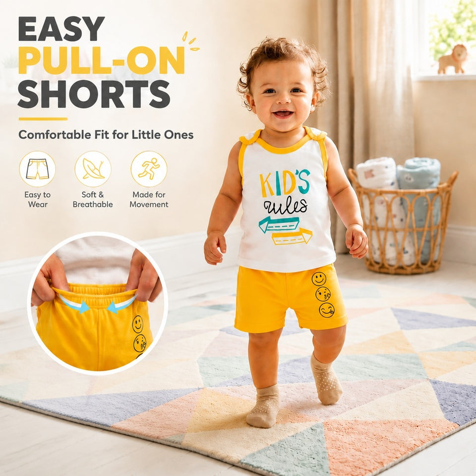 FARETO BABY & KIDS 100% COTTON SUMMER 5 SHOLDER TOUCH BUTTON WHITE T-SHIRTS & 5 NEKAR COMBO(F342)