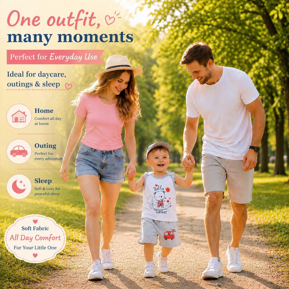 FARETO BABY & KIDS 100% COTTON SUMMER 5 SHOLDER TOUCH BUTTON WHITE T-SHIRTS & 5 NEKAR COMBO(F342)
