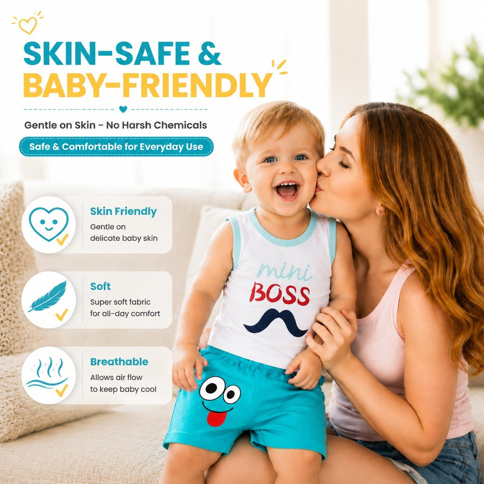 FARETO BABY & KIDS 100% COTTON SUMMER 5 SHOLDER TOUCH BUTTON WHITE T-SHIRTS & 5 NEKAR COMBO(F342)