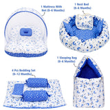 Fareto Combo of Baby Nest | Net with Bed | Carry Bag | 4 Pcs Bedding Set(0-6 Months )(F156)