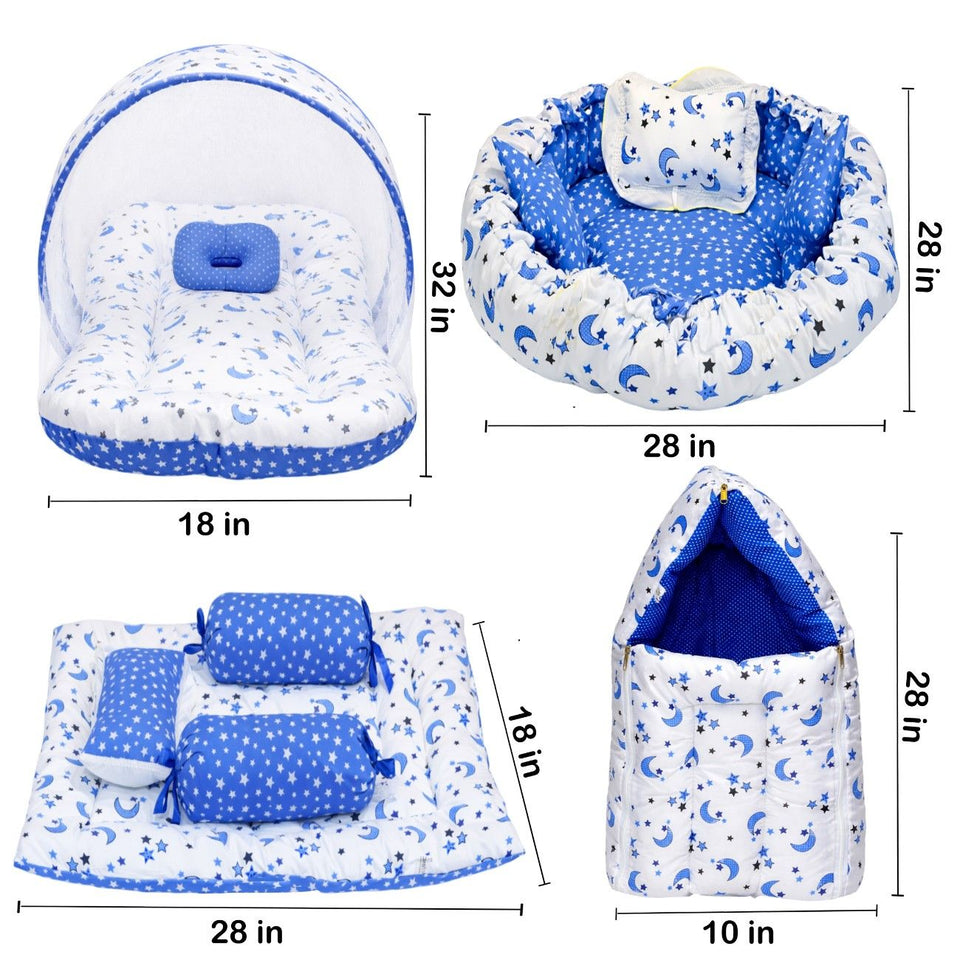 Fareto Combo of Baby Nest | Net with Bed | Carry Bag | 4 Pcs Bedding Set(0-6 Months )(F156)