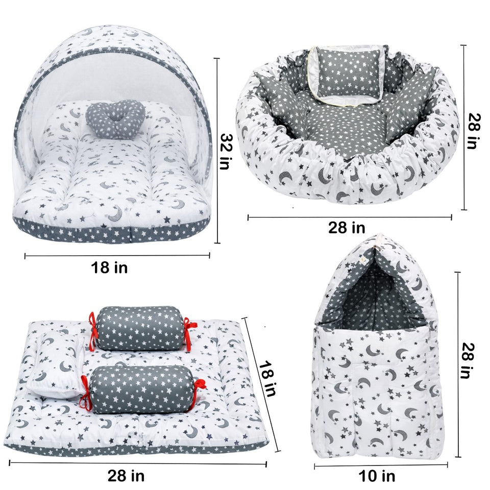 Fareto Combo of Baby Nest | Net with Bed | Carry Bag | 4 Pcs Bedding Set(0-6 Months )(F156)