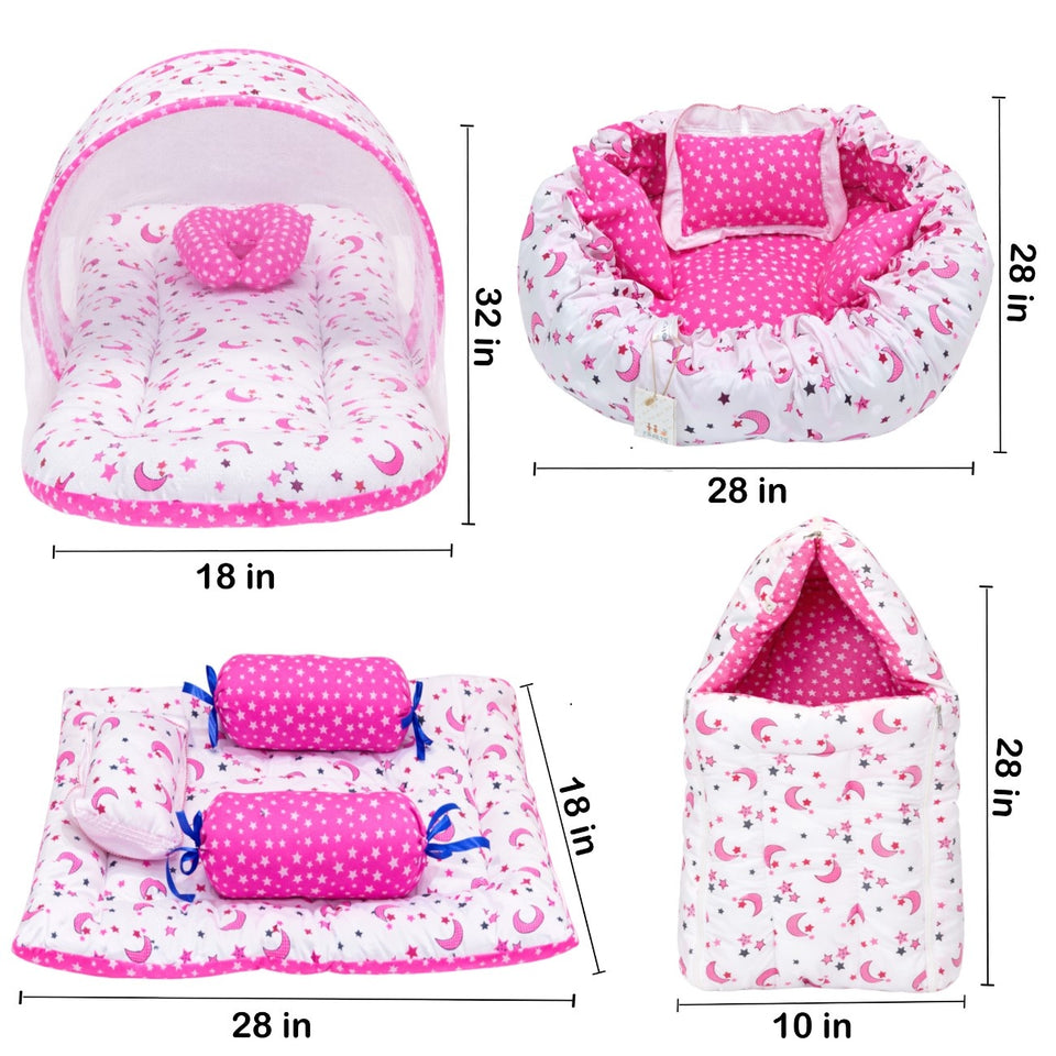 Fareto Combo of Baby Nest | Net with Bed | Carry Bag | 4 Pcs Bedding Set(0-6 Months )(F156)