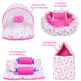 Fareto Combo of Baby Nest | Net with Bed | Carry Bag | 4 Pcs Bedding Set(0-6 Months )(F156)