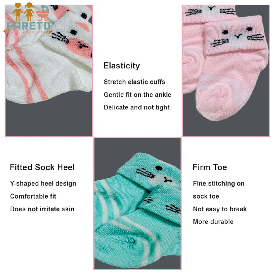 Fareto new born baby premium ultra soft socks for baby pack of 6 (0-3 months)