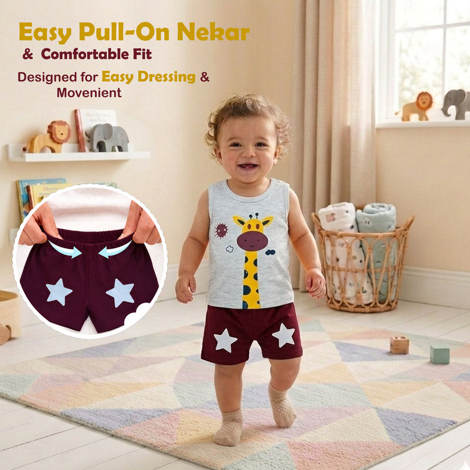 Fareto Baby Boy's and Girl's Cut Sleeve T-Shirt and Short Combo 100% Cotton Clothing Set ( PACK OF 2)(F143)