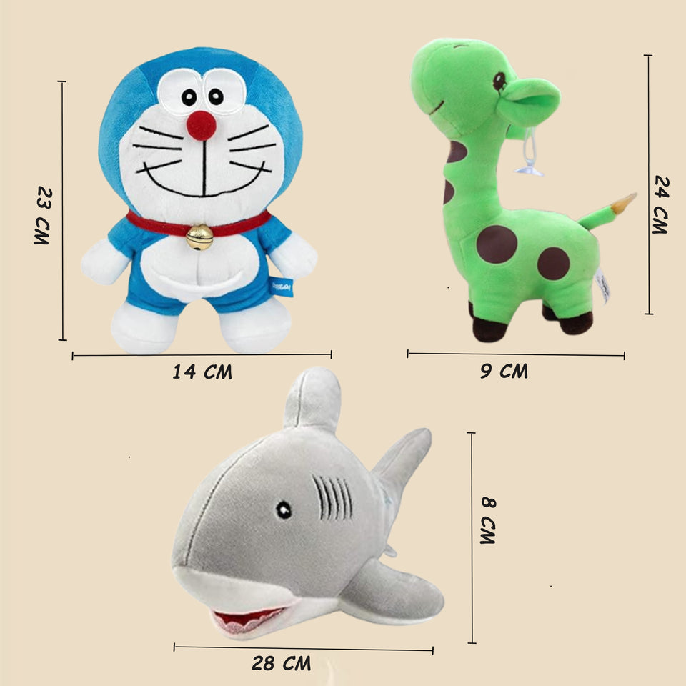 Fareto Premium Soft Toy Set of 1 – Adorable Giraffe, Doraemon, & Shark Plush toy – Perfect Baby & Kids Gift