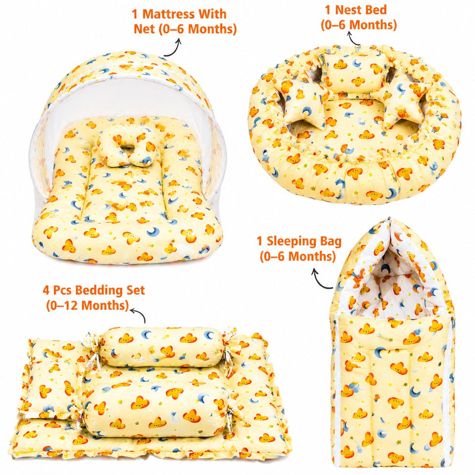 Fareto Premium Newborn Baby Semi-Winter Season Hospital Essentials Combo | 86-in-1 Baby Gift Pack | Maternity Essentials & Bedding Set | 0–6 Months (F370)