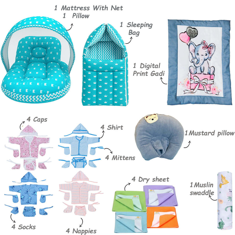Fareto Premium Quality Baby Summer Essentials 30 in 1 New Combo (0-6Months)(Crown)(F513)