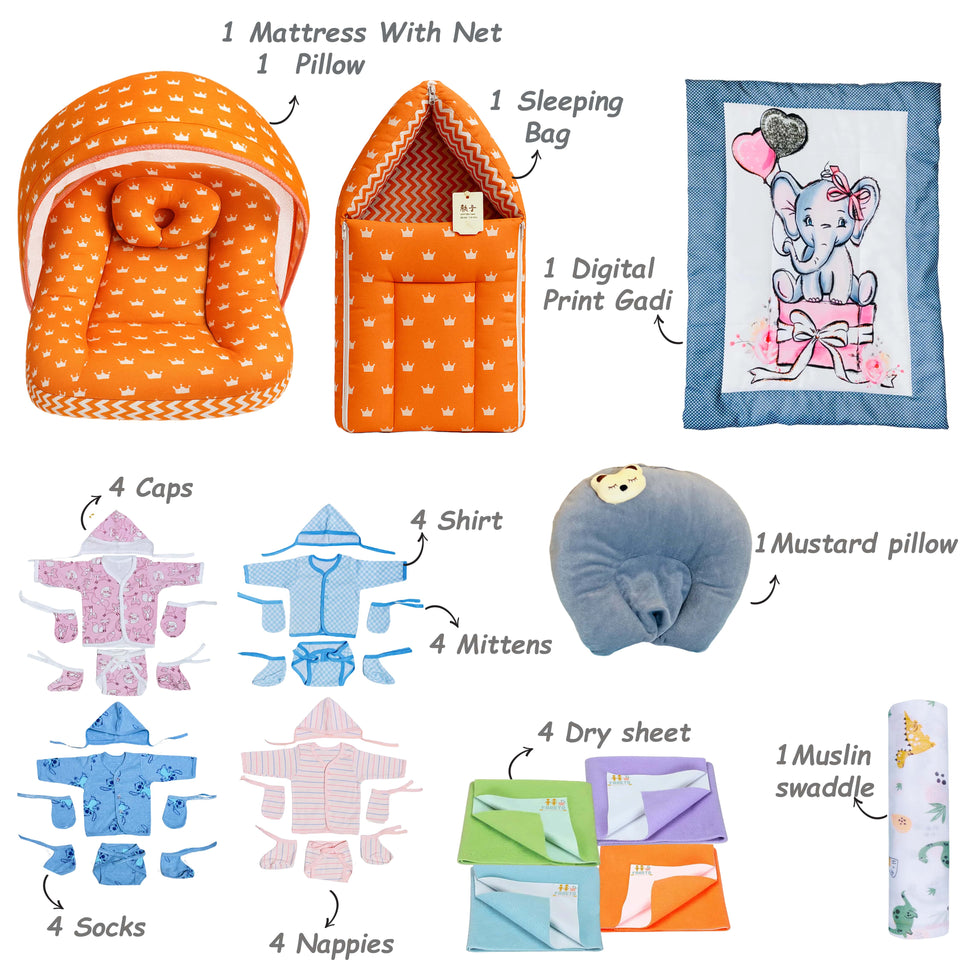 Fareto Premium Quality Baby Summer Essentials 30 in 1 New Combo (0-6Months)(Crown)(F513)