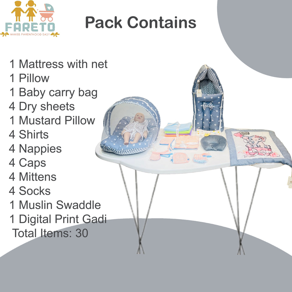 Fareto Premium Quality Baby Summer Essentials 30 in 1 New Combo (0-6Months)(Crown)