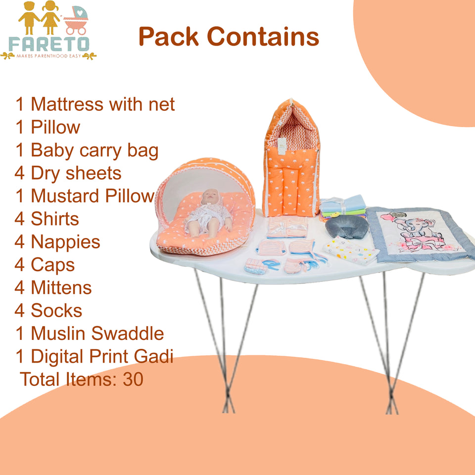 Fareto Premium Quality Baby Summer Essentials 30 in 1 New Combo (0-6Months)(Crown)