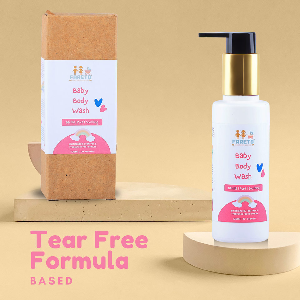 Fareto baby Body Wash | No Harmful Chemicals & Tear Free Formula | Safe to Use from Day 1 (120 ML, Age- 0-2 Years)