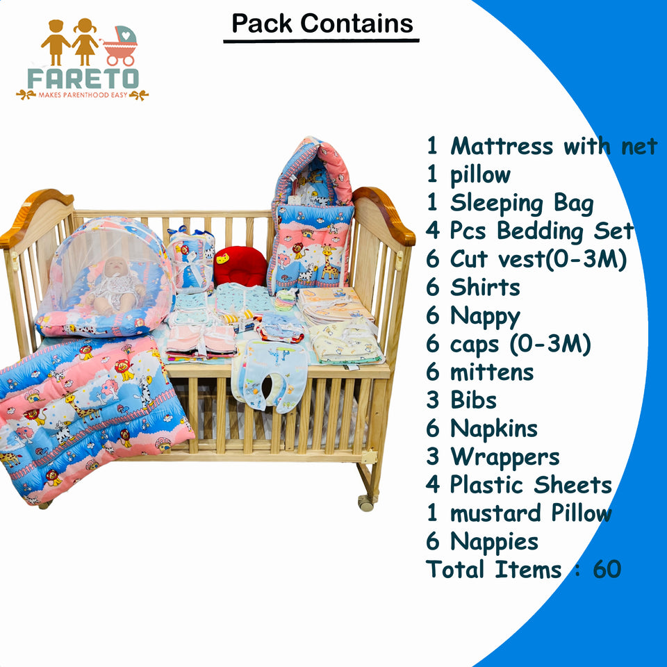 Fareto New Born Baby Summer Essentials 60 in 1 (0-6 Months)(F492)