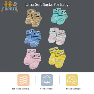 Fareto new born baby premium ultra soft socks for baby pack of 6 (0-3 months)