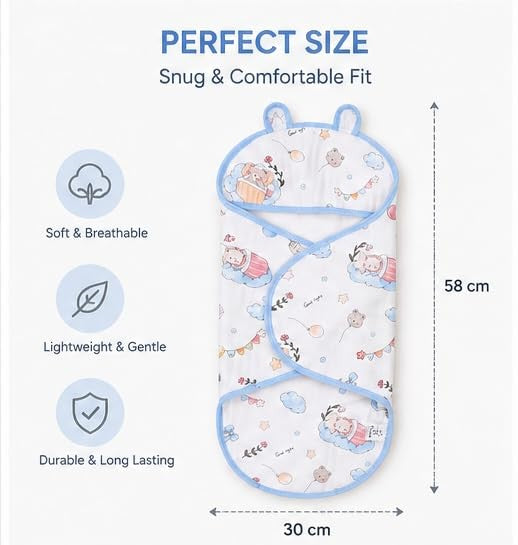 Fareto Baby Muslin Sleeping Cover – Soft & Breathable Newborn Sleeping Bag with Cute Bear Print (0–6 Months)(F803)