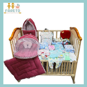 FARETO NEW BORN BABY PREMIUM QUALITY PURELY WINTER ESSENTIALS 79 IN 1 ( 0-6MONTHS)(Red Polka)