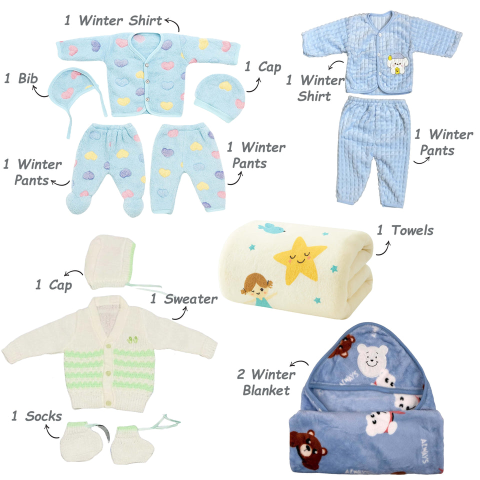 Fareto New Born 44 in 1 High Quality Premium Baby Winter Wear Set – Soft, Warm & Perfect Gift for Newborns(0-6 Months)(F648)
