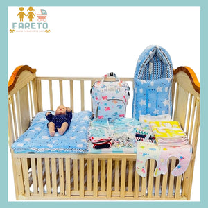 Fareto New Born Baby Premium Summer Essentials 54 In 1 Hospital Combo (0-6 Months)(Cloud Blue)