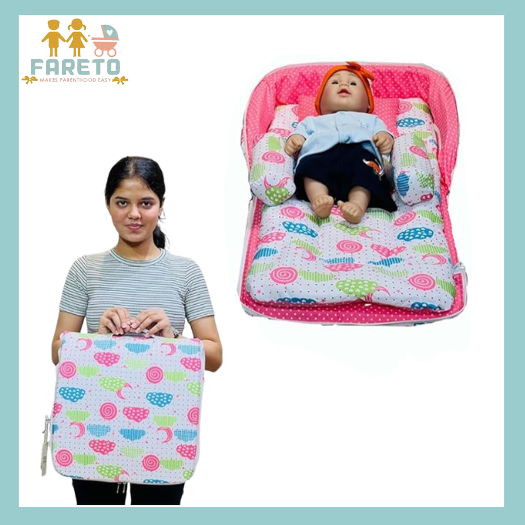 Fareto Baby Travel Friendly for Kids Portable Baby Comfortable Cushioning(0+6 Months)(Sprial cloud Peach)