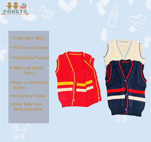 Fareto New Born Baby Sleeveless Sweater | Inner wear Sweater (0-2M)(Pack of 3)(Note: Colours & Designs May Vary)
