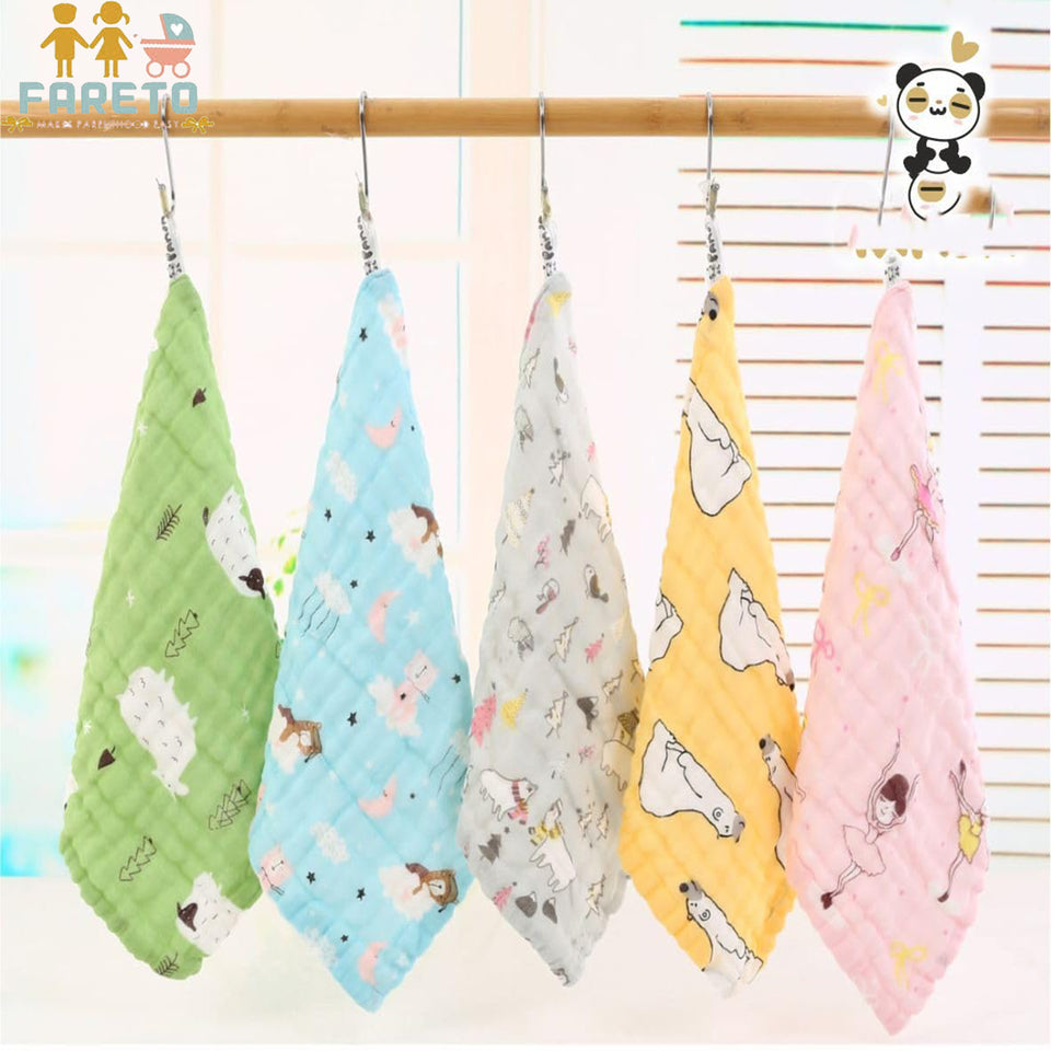 Fareto Premium Muslin 6 Layer Cotton Face Napkins for Newborn Baby Extra Soft Hankies Reusable Napkins(Pack of 5)
