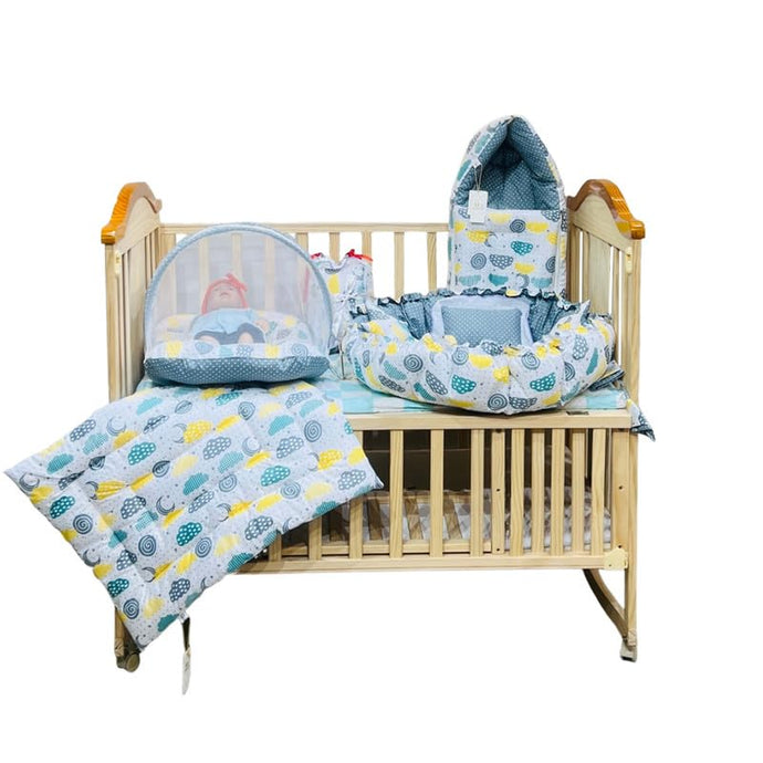 FARETO COMPLETE BEDDING SET ESSENTIALS COMBO FOR BABY (0-6 MONTHS)(GREY SPRIAL)