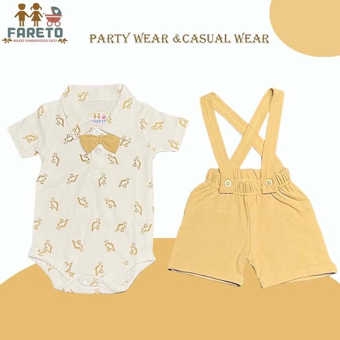 Fareto Cotton Dungaree & T-Shirt Clothing Set for Baby | Party Wear & Casual Dress for Unisex Baby