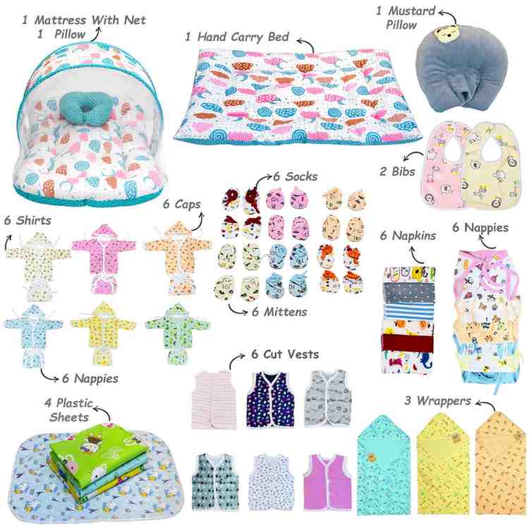 Fareto New Born Baby Hospital essentials Combo 60 in 1(0-6 Months)(F291)