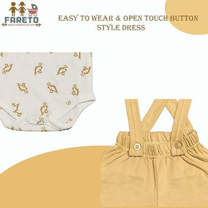 Fareto Cotton Dungaree & T-Shirt Clothing Set for Baby | Casual Dress for Unisex Baby (Pack of 3)