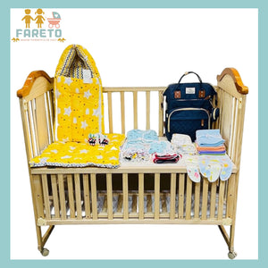 Fareto New Born Baby Premium Summer Essentials 54 In 1 Hospital  Combo (0-6 Months)(Cloud yellow)