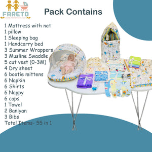 Fareto Premium Quality Baby Summer Essentials 55 in 1 New Combo (0-6Months)