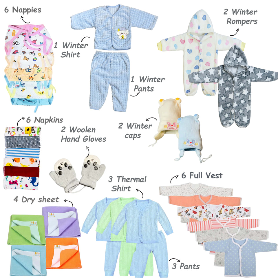 Fareto New Born Baby Purely winter Essentials Pack of 55 (0-6 months)(F178)