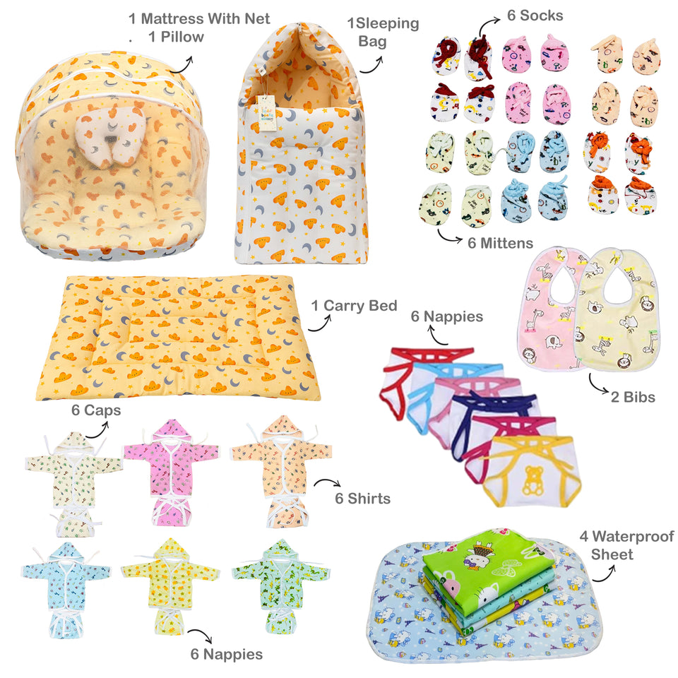 Fareto New Born Baby Hospital Essentials All season Use 58 In 1 Combo(0-6 Months)(F02)