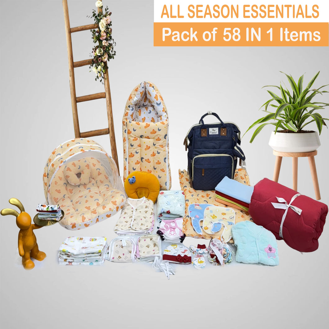 Fareto New Born Baby Hospital Essentials All season Use 58 In 1 Combo(0-6 Months)(F02)