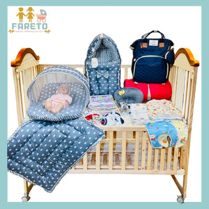 Fareto New Born Baby Hospital Essentials All season Use 58 In 1 Combo(0-6 Months)(Grey Crown)