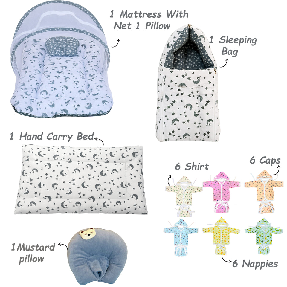 Fareto Newborn Baby Summer Hospital Essentials Combo | 68-in-1 Maternity & Bedding Gift Set (0–6 Months)(F710)